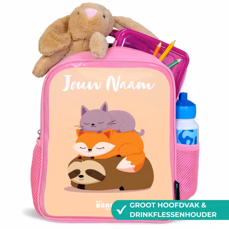 Dieren - Slapen - Samen Kinderrugzak - Roze middel -inhoud_NL