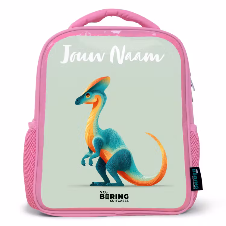Dino - Blauw - Dier Kinderrugzak - Roze middel -3d