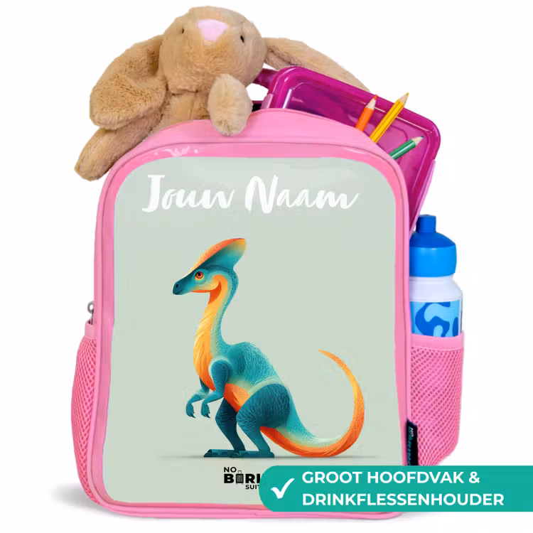 Dino - Blauw - Dier Kinderrugzak - Roze middel -inhoud_NL