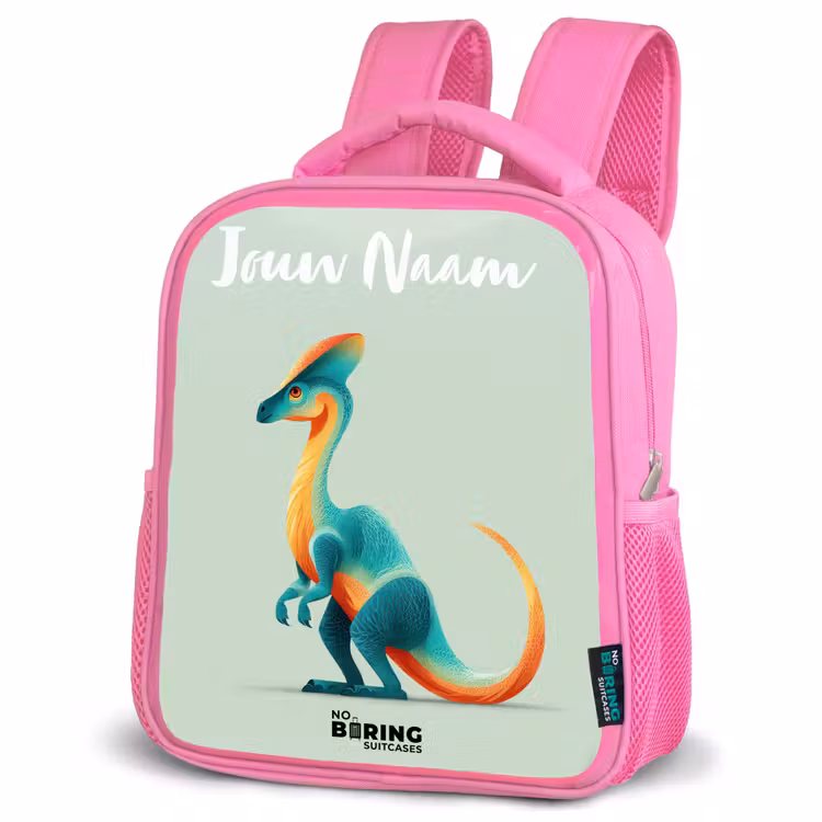 Dino - Blauw - Dier Kinderrugzak - Roze middel -schuin