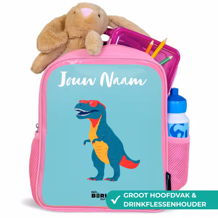 Dino - Dier - Zonnebril Kinderrugzak - Roze middel -inhoud_NL