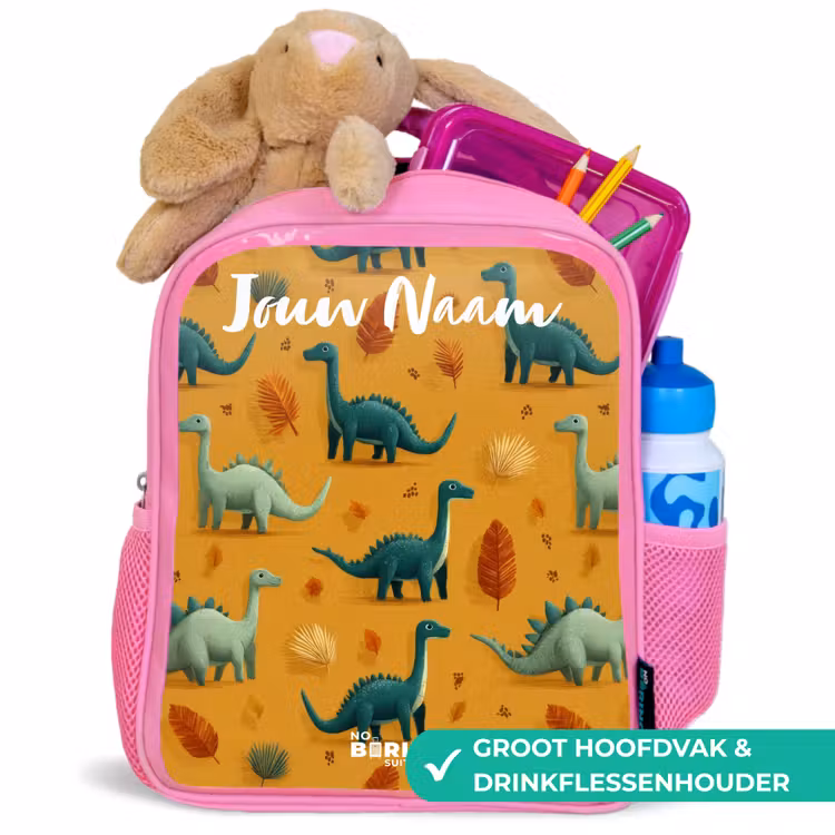 Dino - Dieren - Patroon Kinderrugzak - Roze middel -inhoud_NL