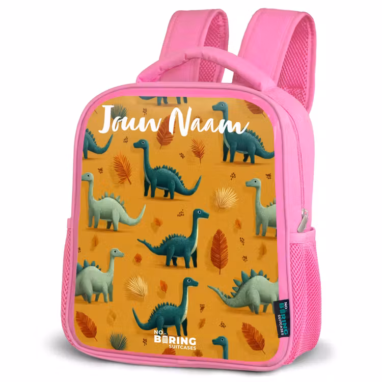 Dino - Dieren - Patroon Kinderrugzak - Roze middel -schuin