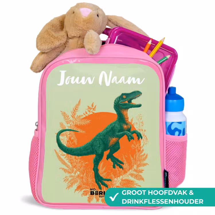 Dino - Natuur - Groen Kinderrugzak - Roze middel -inhoud_NL