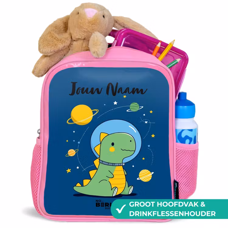 Dino - Planeet - Ster - Blauw Kinderrugzak - Roze middel -inhoud_NL