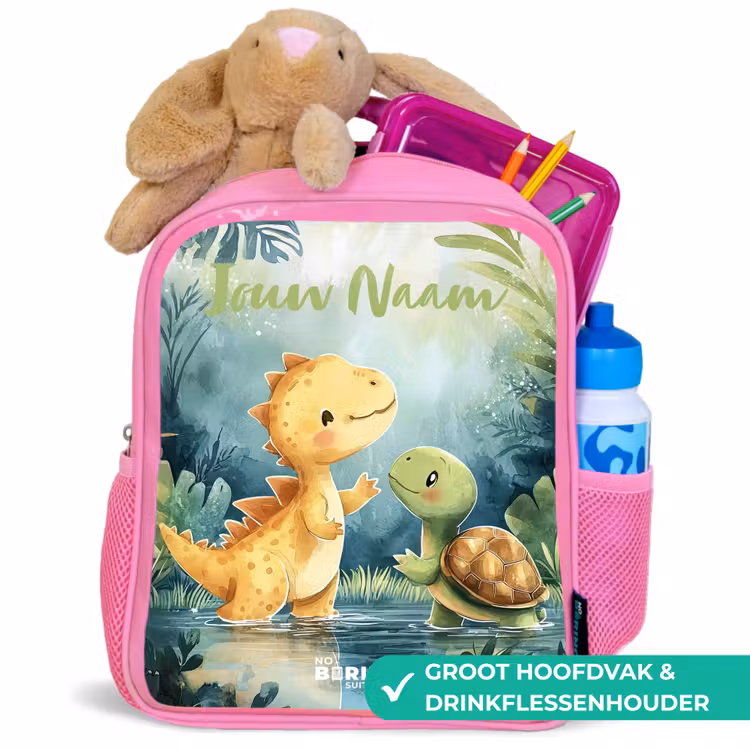 Dino - Schildpad - Jungle Kinderrugzak - Roze middel -inhoud_NL