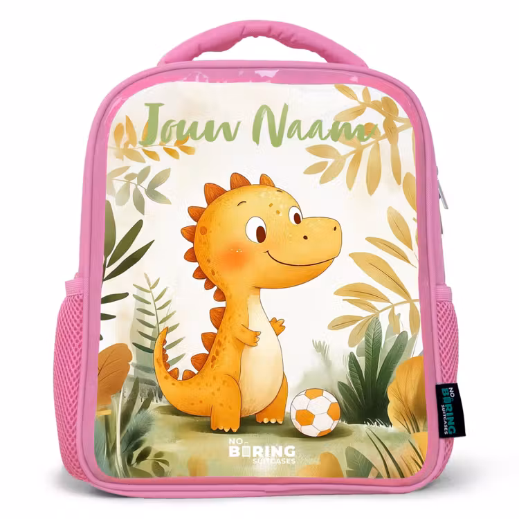 Dino - Voetbal - Oranje Kinderrugzak - Roze middel -3d