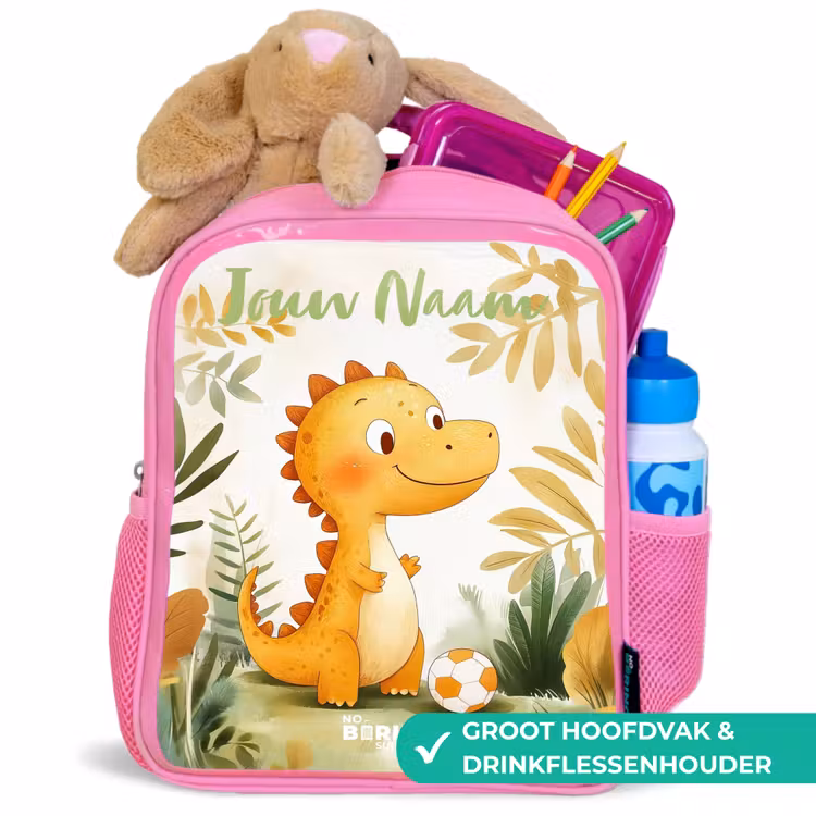 Dino - Voetbal - Oranje Kinderrugzak - Roze middel -inhoud_NL