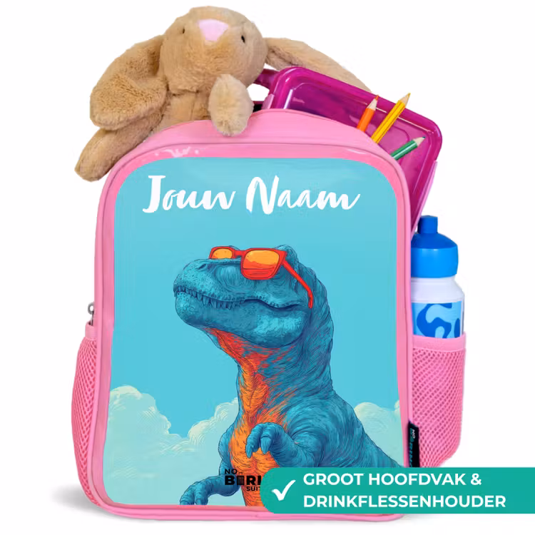 Dino - Zonnebril - Blauw Kinderrugzak - Roze middel -inhoud_NL