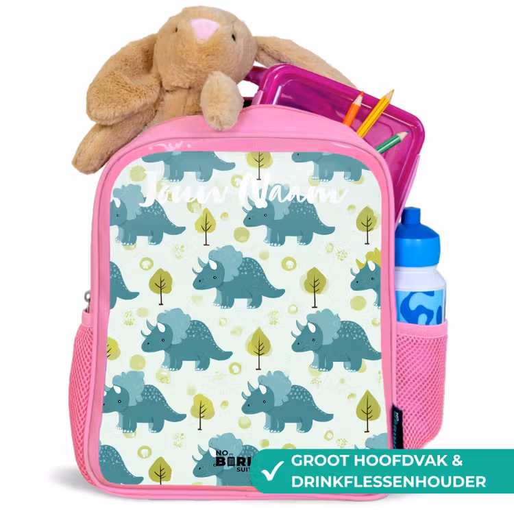Dinos - Patroon - Natuur Kinderrugzak - Roze middel -inhoud_NL