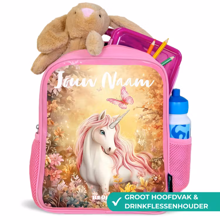 Eenhoorn - Vlinder - Roze - Manen Kinderrugzak - Roze middel -inhoud_NL