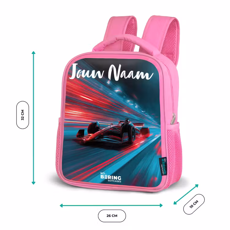 Formule 1 - Raceauto - Rood - Neonverlichting Kinderrugzak - Roze middel -productfoto_formaten