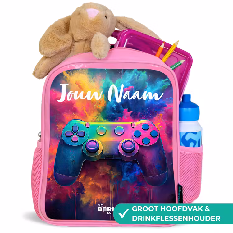 Game - Controller - Kleurrijk - Explosie Kinderrugzak - Roze middel -inhoud_NL