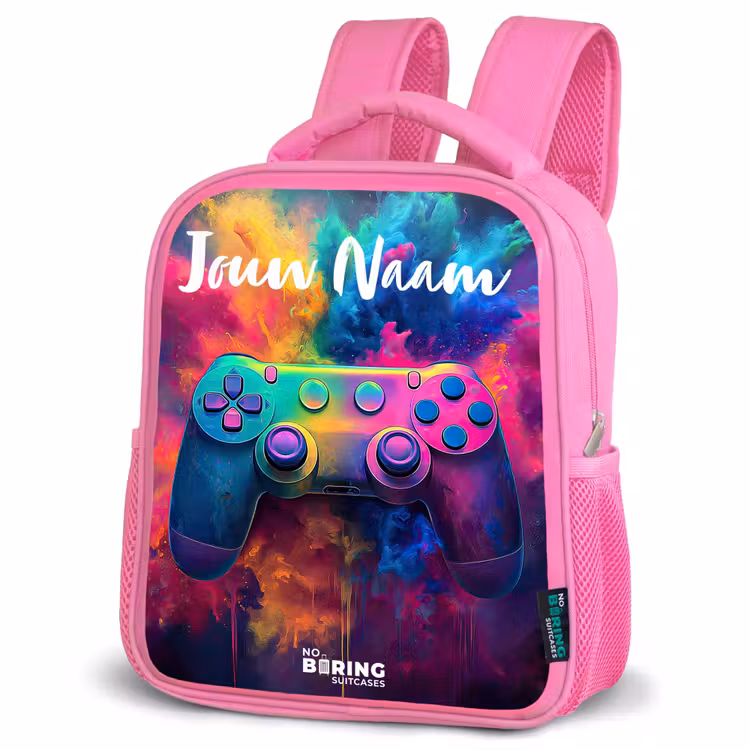 Game - Controller - Kleurrijk - Explosie Kinderrugzak - Roze middel -schuin