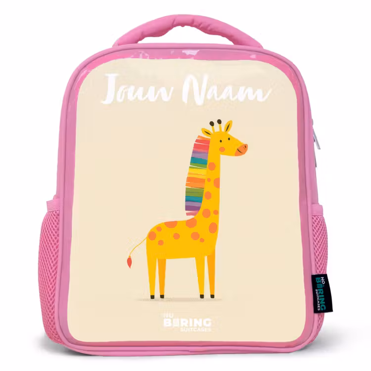 Giraffe - Dier - Kleurrijk Kinderrugzak - Roze middel -3d