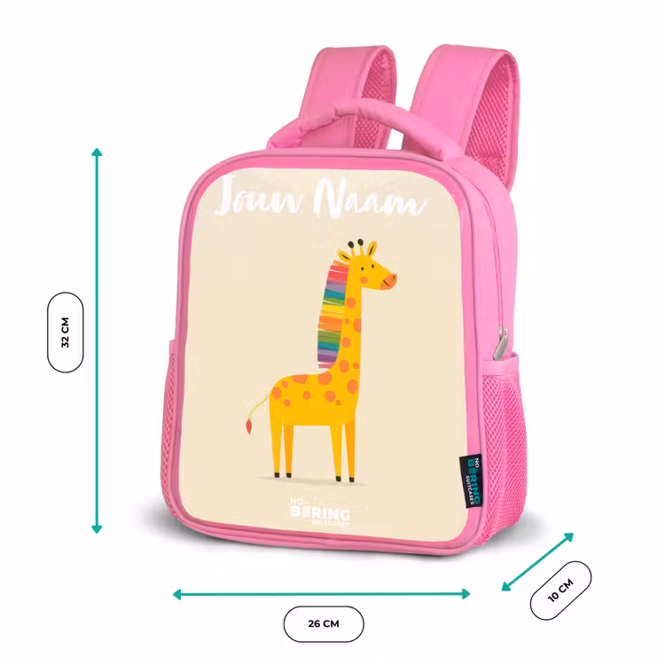 Giraffe - Dier - Kleurrijk Kinderrugzak - Roze middel -productfoto_formaten