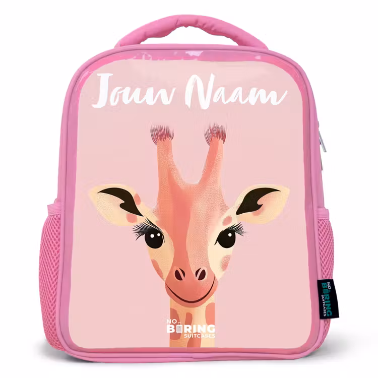 Giraffe - Wimpers - Minimalistisch - Roze Kinderrugzak - Roze middel -3d
