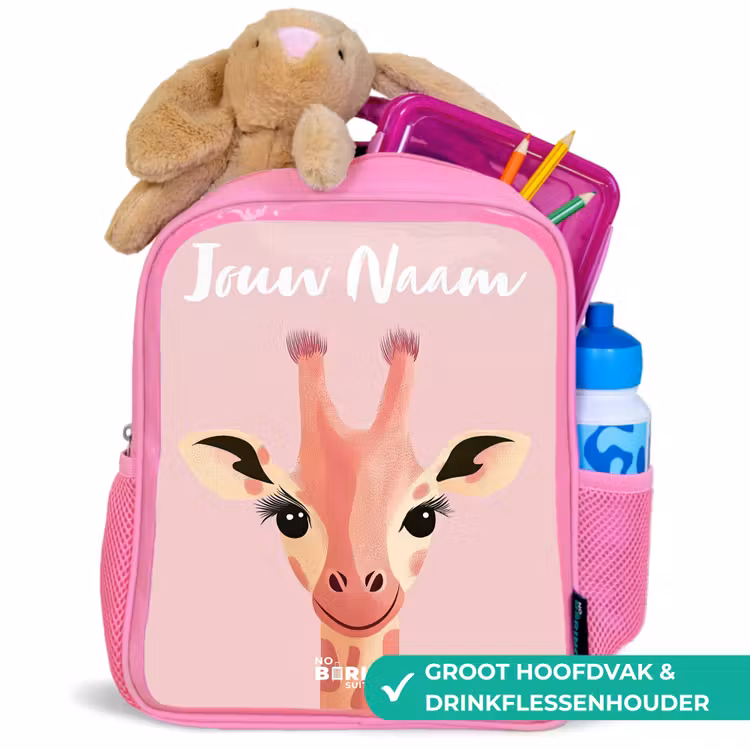 Giraffe - Wimpers - Minimalistisch - Roze Kinderrugzak - Roze middel -inhoud_NL