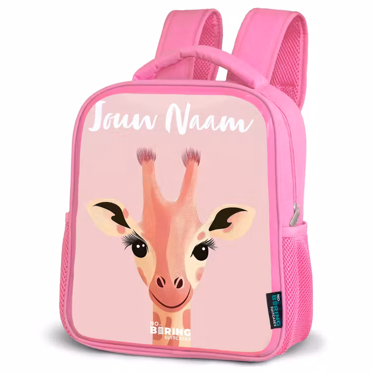 Giraffe - Wimpers - Minimalistisch - Roze Kinderrugzak - Roze middel -schuin