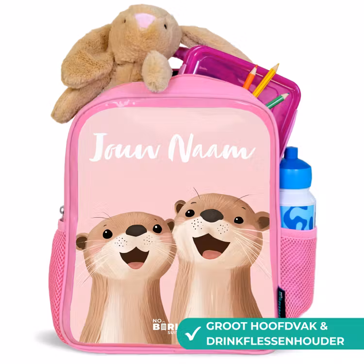 Glimlach - Otters - Roze - Illustratie Kinderrugzak - Roze middel -inhoud_NL