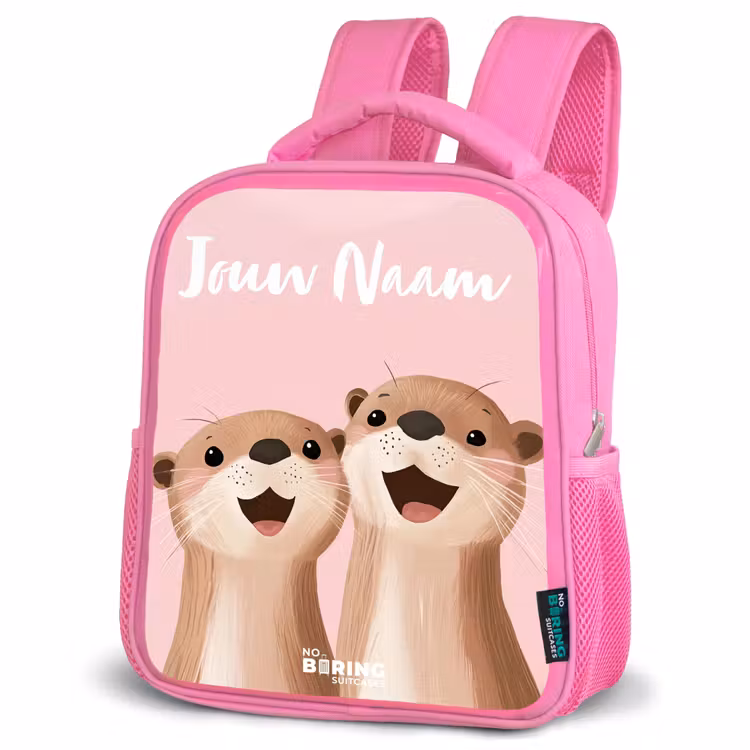 Glimlach - Otters - Roze - Illustratie Kinderrugzak - Roze middel -schuin