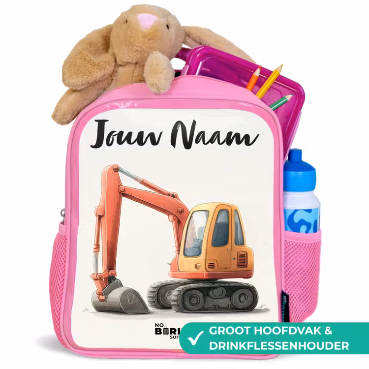 Graafmachine - Getekend - Oranje Kinderrugzak - Roze middel -inhoud_NL