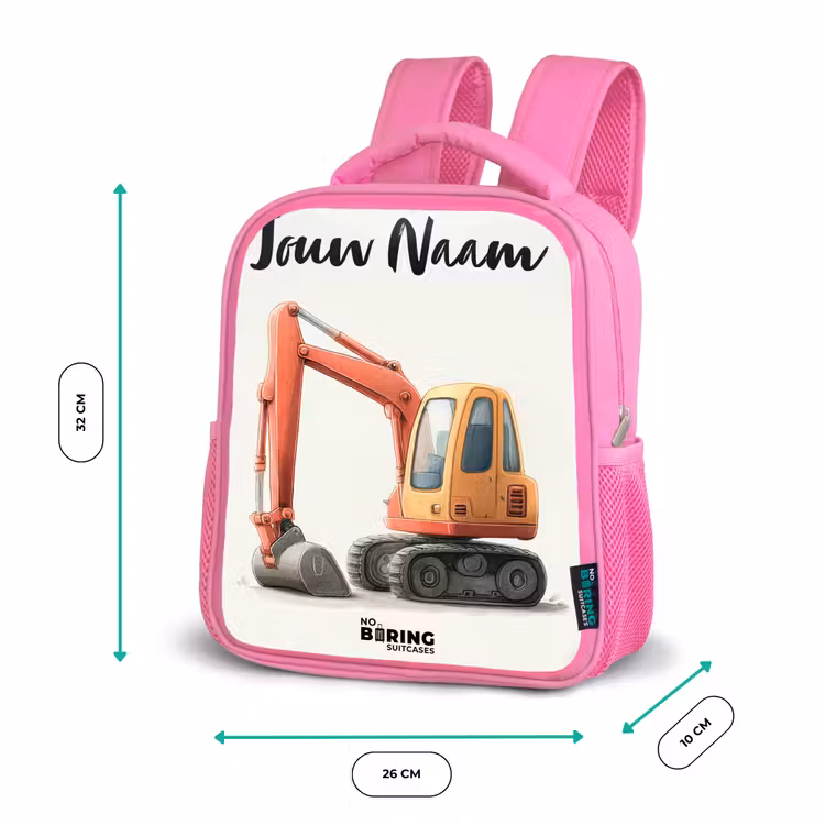 Graafmachine - Getekend - Oranje Kinderrugzak - Roze middel -productfoto_formaten