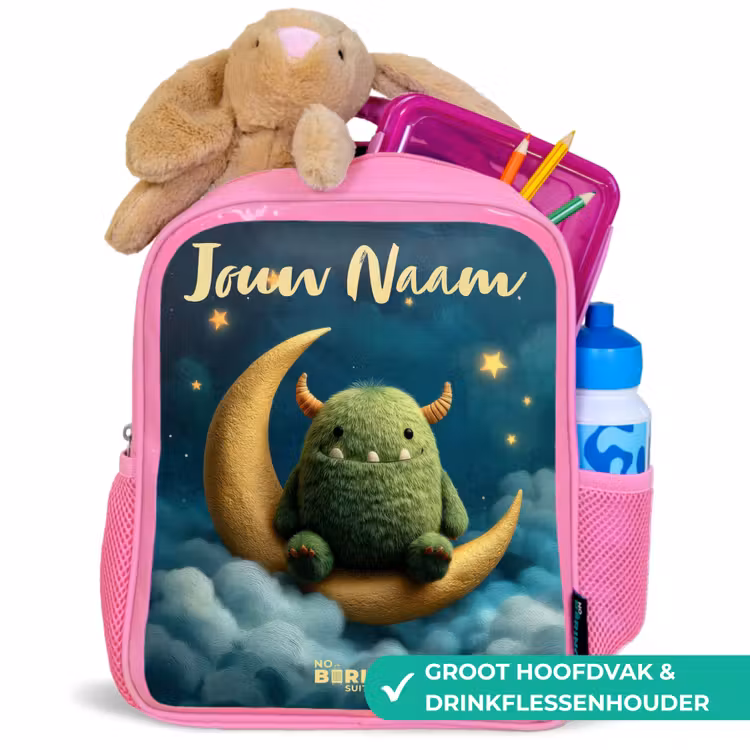 Groen monster op maansikkel Kinderrugzak - Roze middel -inhoud_NL