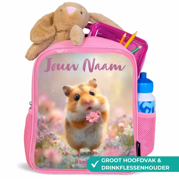 Hamster - Bloem - Natuur - Dier Kinderrugzak - Roze middel -inhoud_NL