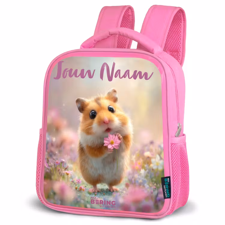 Hamster - Bloem - Natuur - Dier Kinderrugzak - Roze middel -schuin