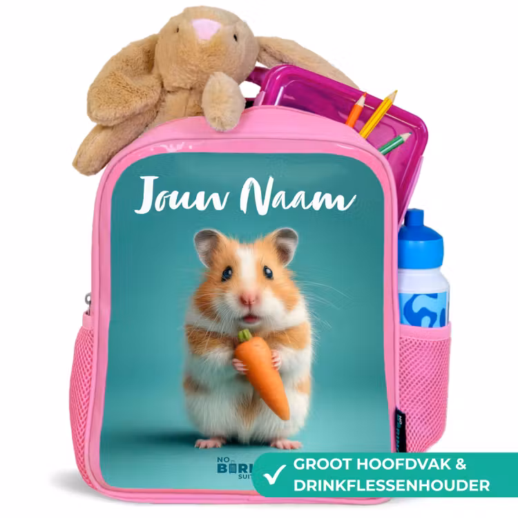 Hamster - Wortel - Dier Kinderrugzak - Roze middel -inhoud_NL