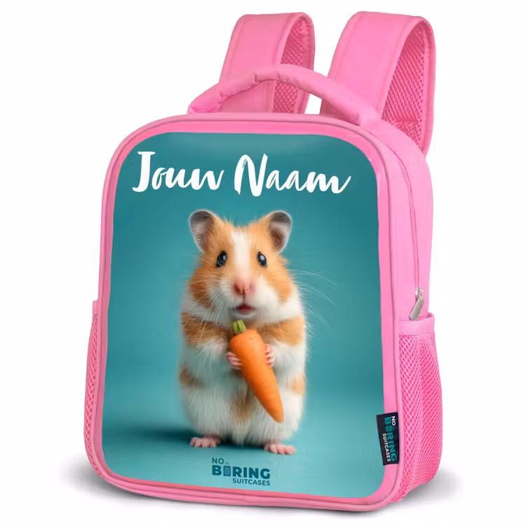 Hamster - Wortel - Dier Kinderrugzak - Roze middel -schuin