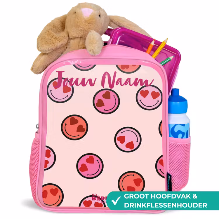 Hartje - Smiley - Patroon Kinderrugzak - Roze middel -inhoud_NL