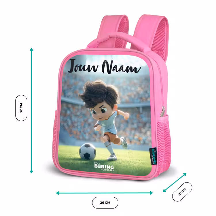 Jongen - Voetbal - Stadion - Zonlicht Kinderrugzak - Roze middel -productfoto_formaten