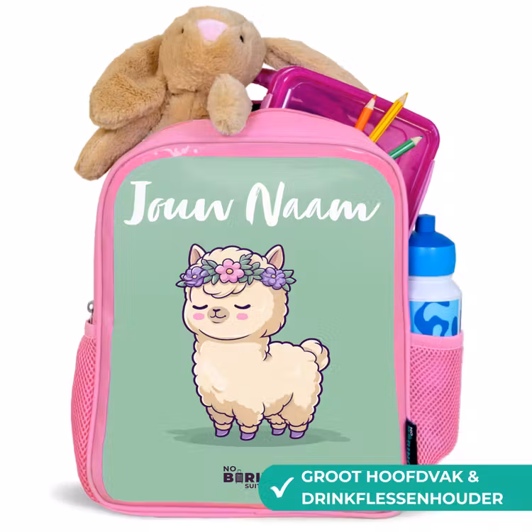 Kawai - Alpaca - Groen Kinderrugzak - Roze middel -inhoud_NL