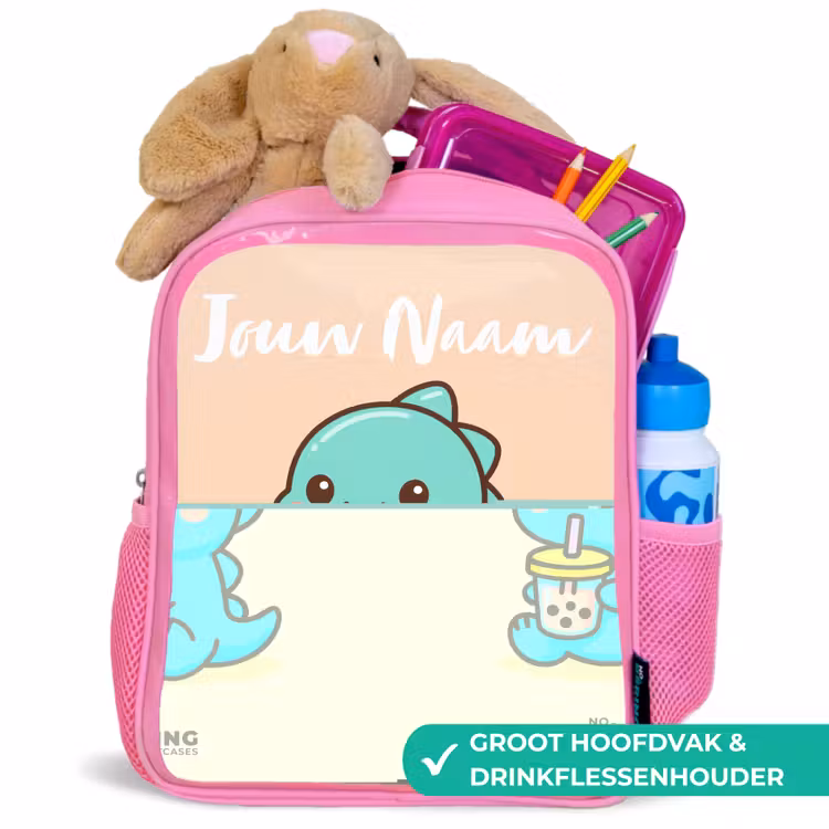 Kawai - Dino - Bubbletea Kinderrugzak - Roze middel -inhoud_NL