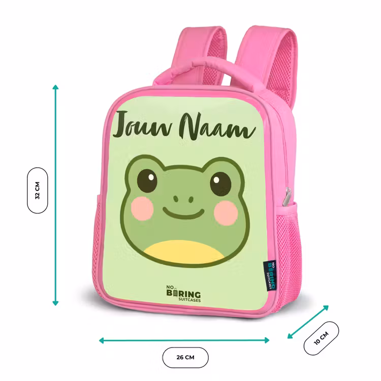 Kawai - Kikker - Groen Kinderrugzak - Roze middel -productfoto_formaten