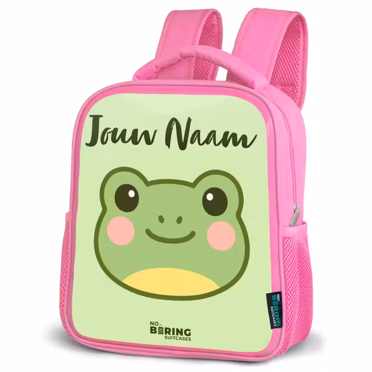 Kawai - Kikker - Groen Kinderrugzak - Roze middel -schuin
