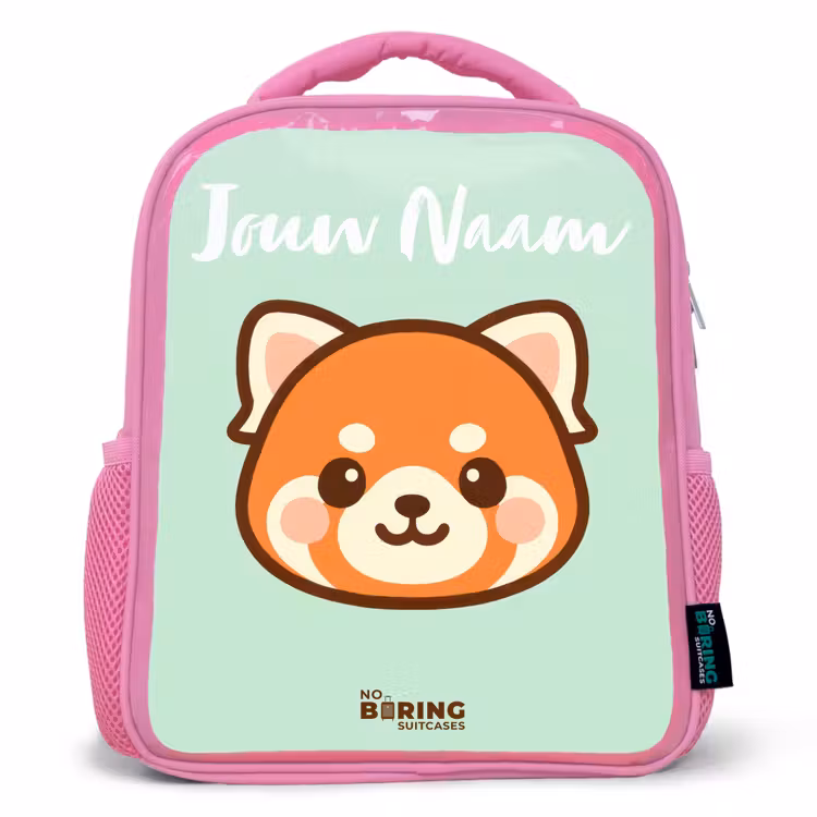 Kawai - Rode panda - Groen Kinderrugzak - Roze middel -3d
