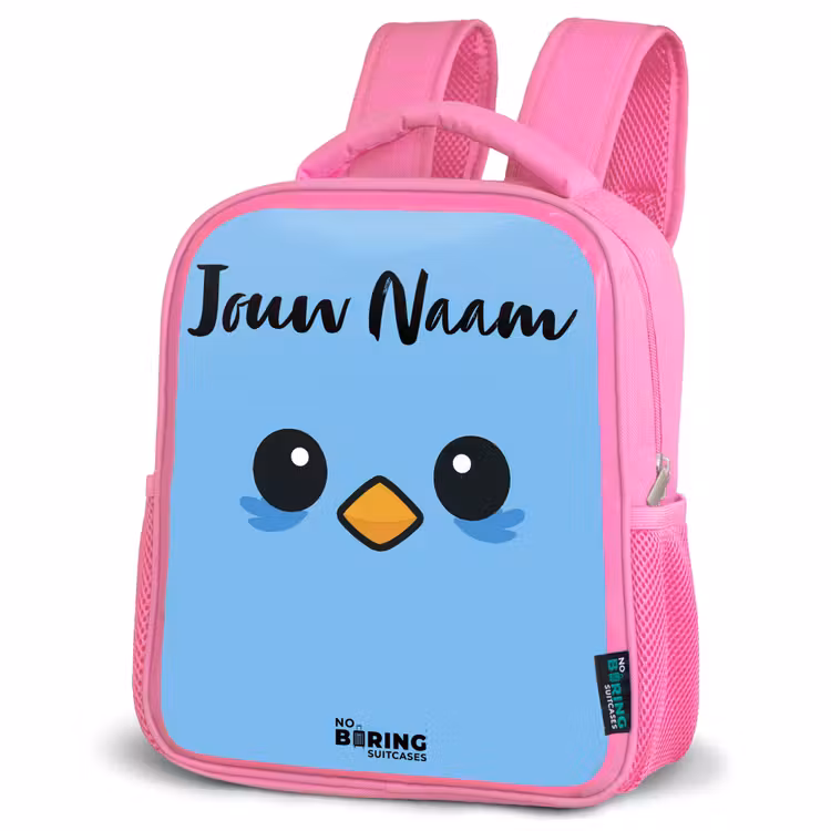 Kawai - Vogel - Blauw Kinderrugzak - Roze middel -schuin