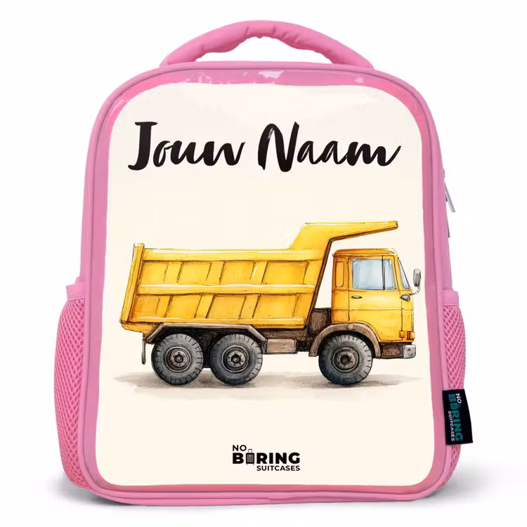 Kiepwagen - Getekend - Geel Kinderrugzak - Roze middel -3d