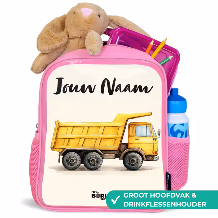 Kiepwagen - Getekend - Geel Kinderrugzak - Roze middel -inhoud_NL