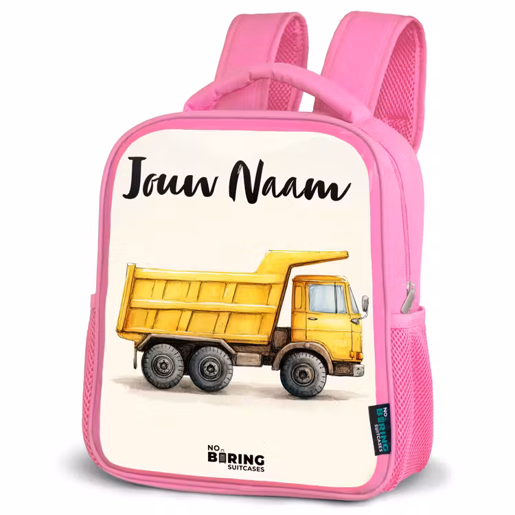 Kiepwagen - Getekend - Geel Kinderrugzak - Roze middel -schuin