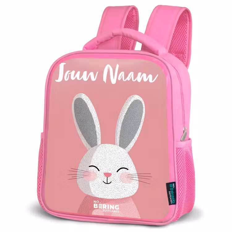 Konijn - Blosje - Stippen - Roze Kinderrugzak - Roze middel -schuin