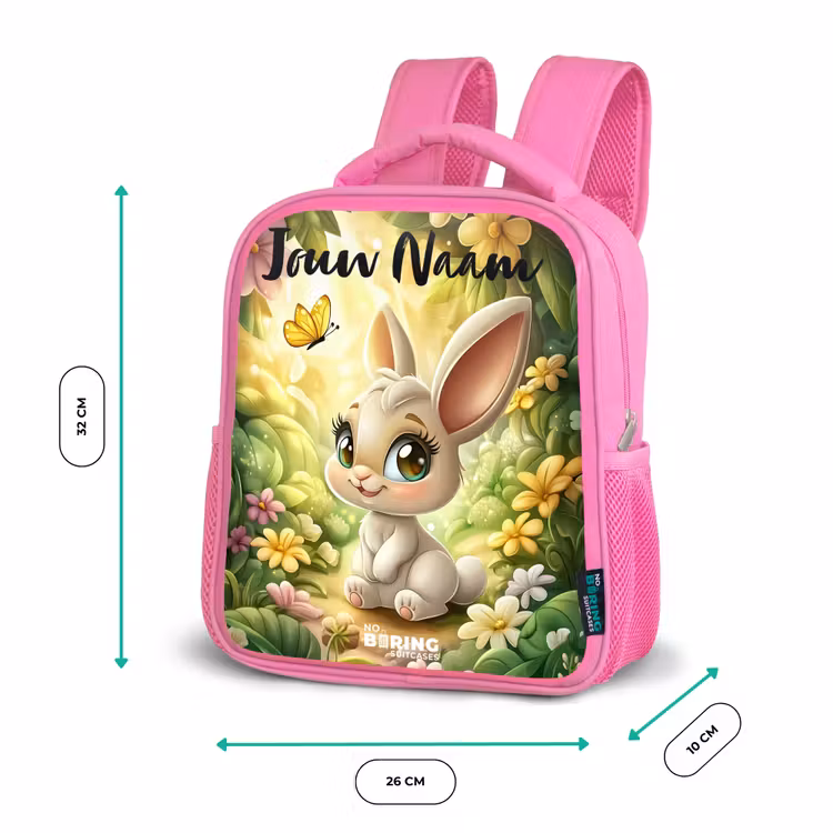 Konijn - Zonlicht - Sprookjesachtig - Vlinder Kinderrugzak - Roze middel -productfoto_formaten