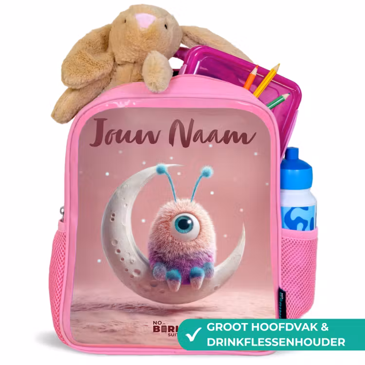 Maanwip met Pluizig Wezentje Kinderrugzak - Roze middel -inhoud_NL