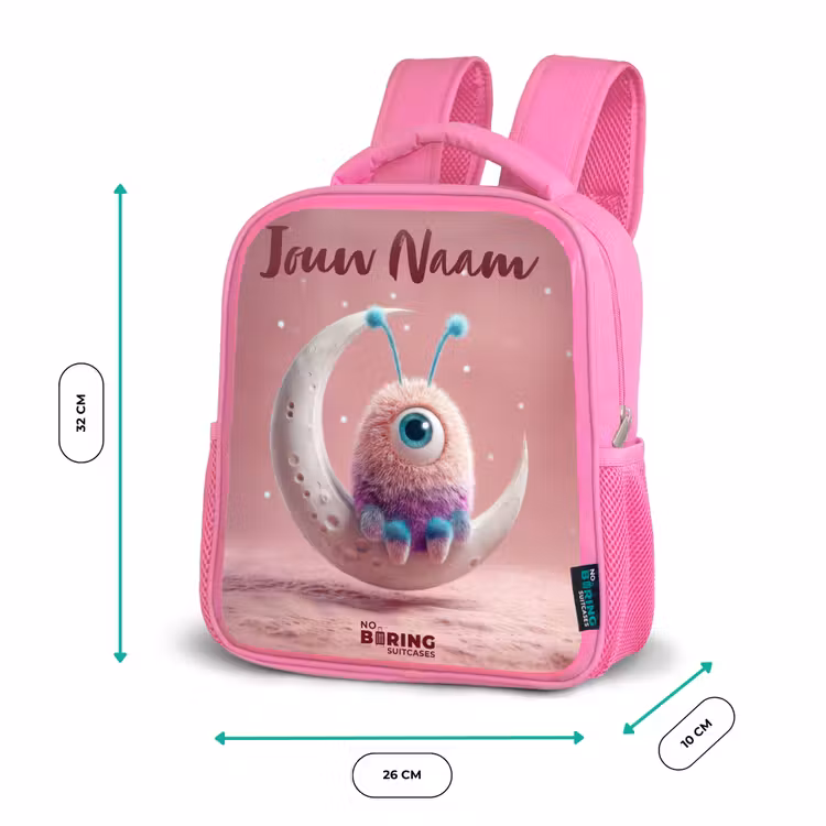 Maanwip met Pluizig Wezentje Kinderrugzak - Roze middel -productfoto_formaten