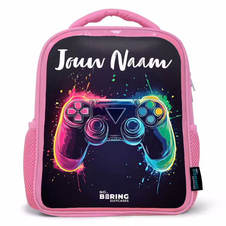 Neon - Controller - Verfspatten - Game Kinderrugzak - Roze middel -3d