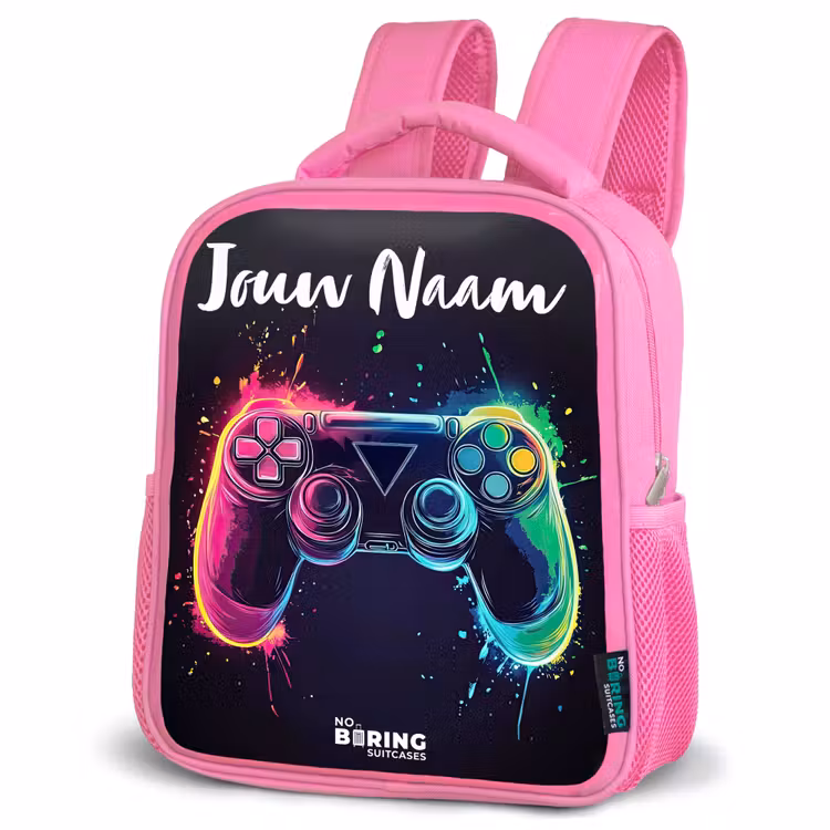 Neon - Controller - Verfspatten - Game Kinderrugzak - Roze middel -schuin
