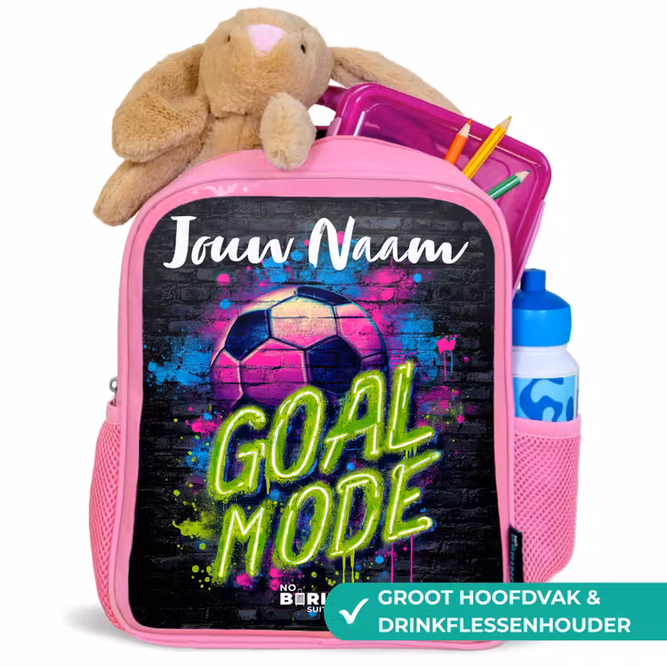 Neon - Graffiti - Voetbal - Kleurrijk Kinderrugzak - Roze middel -inhoud_NL